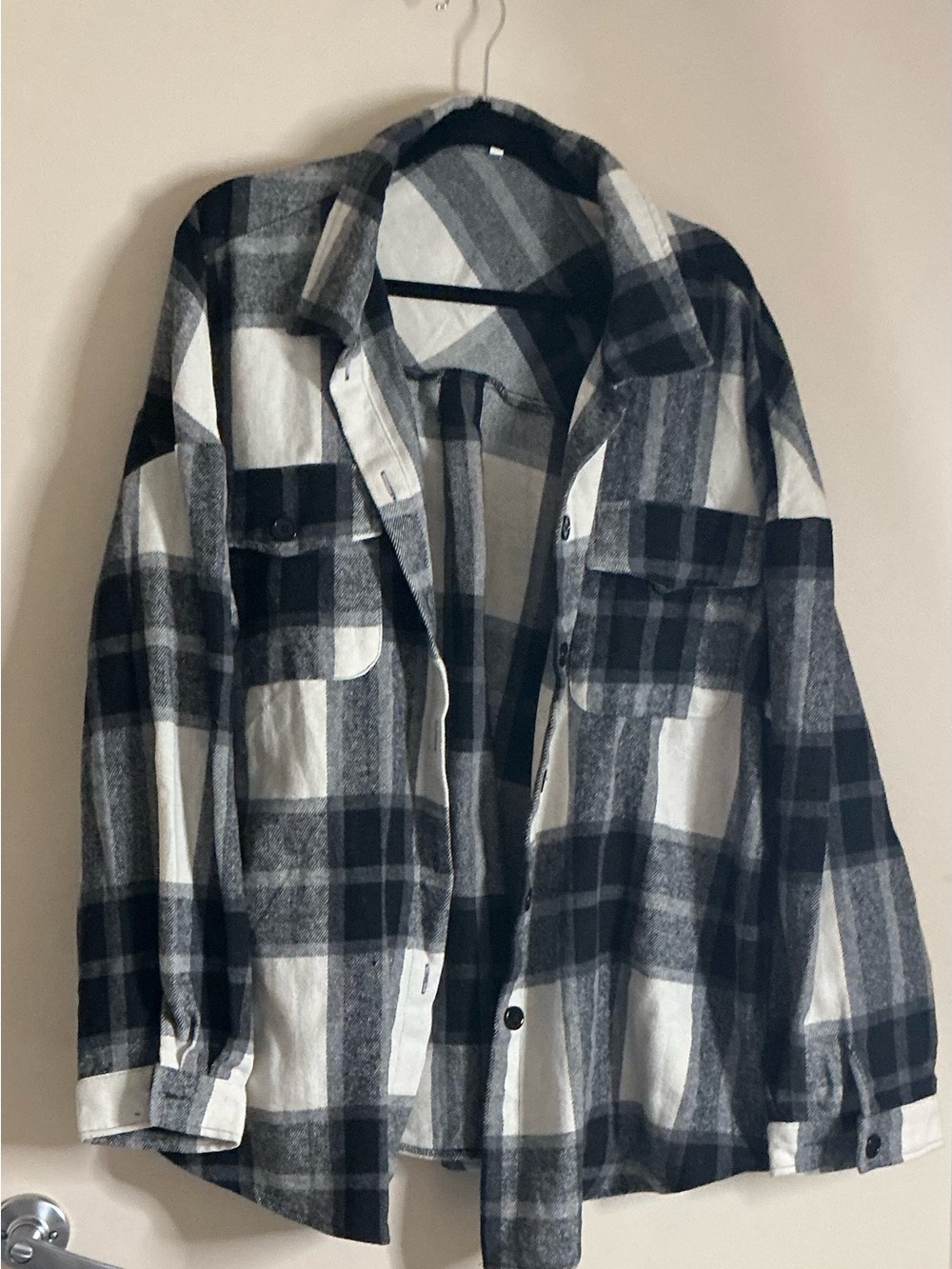 Black and White Plaid Button-Up Shacket